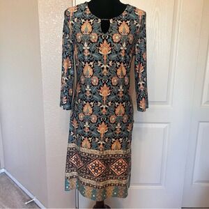 Tacera 3/4 Sleeve Multicolor Geometric Florals Dress‎ Size PS